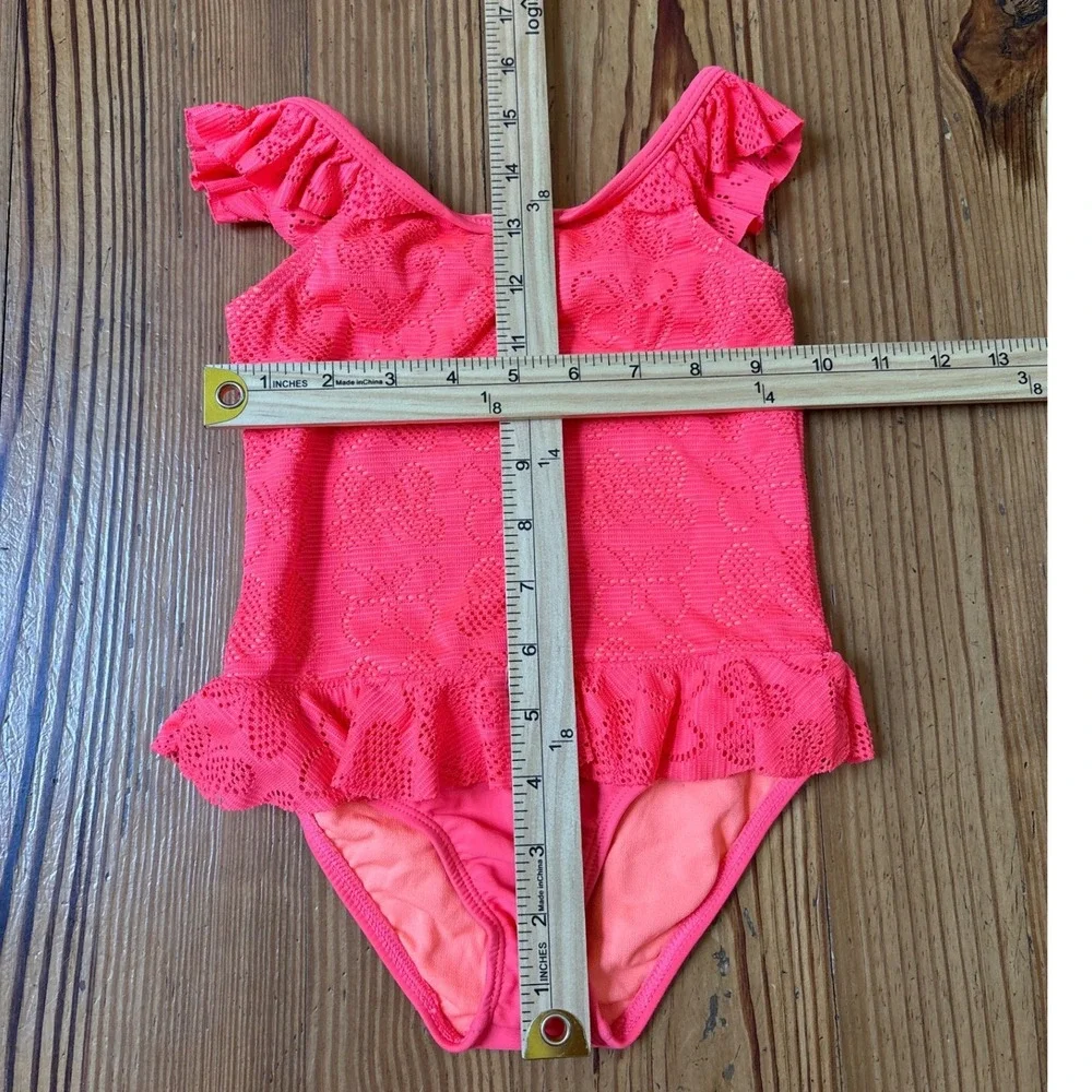 Healthtex One‎ Piece Swimsuit Girls Pink Butterfly Crochet Ruffle SIZE 4T